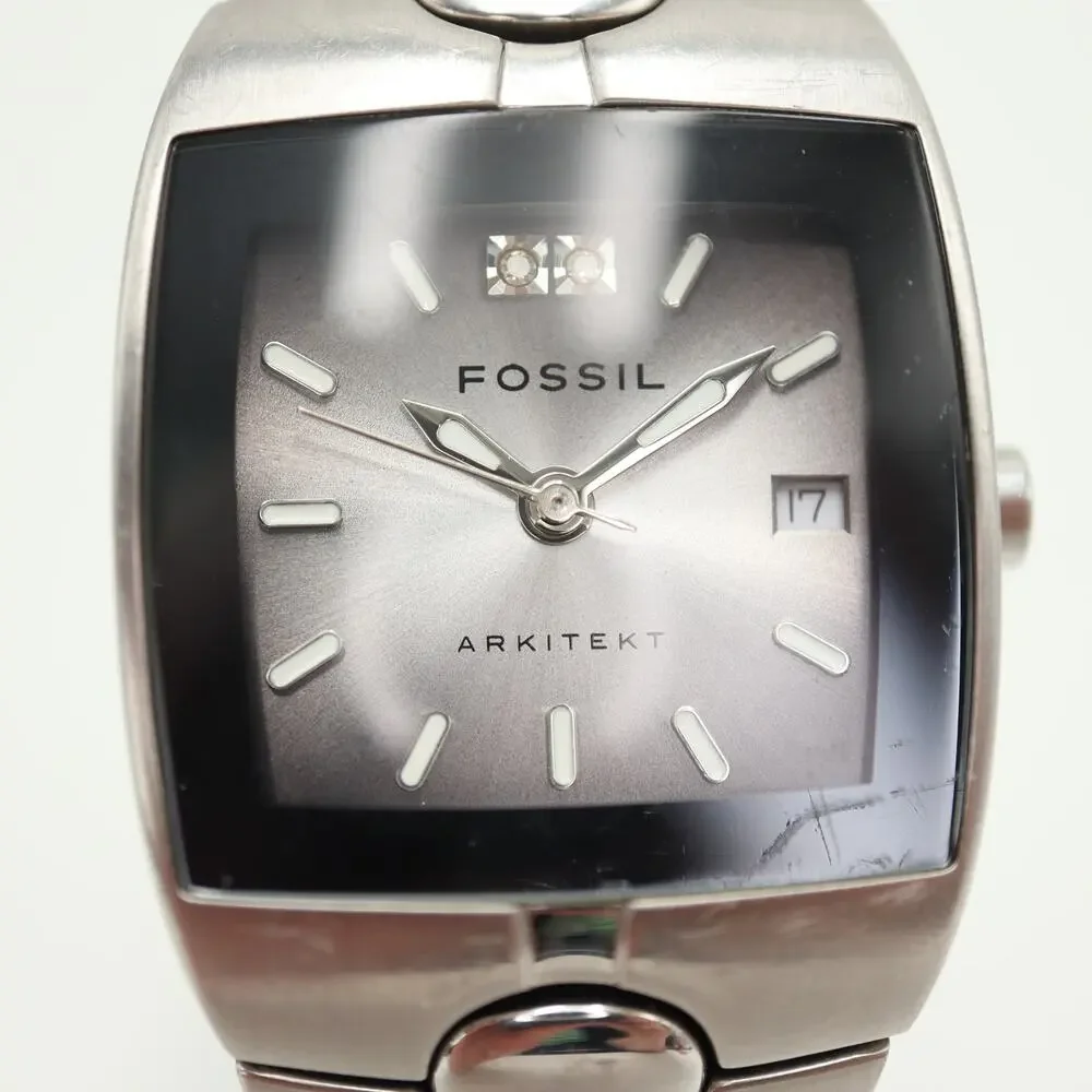 Fossil Arkitekt Silver Tone Square 26mm Womens Watch Steel FS2921 w New Battery